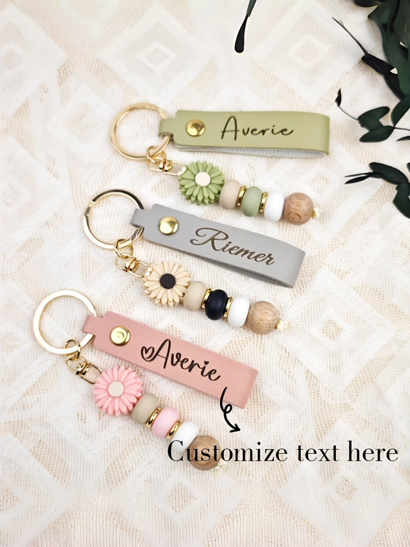 Custom Daisy Beaded Name Keychain